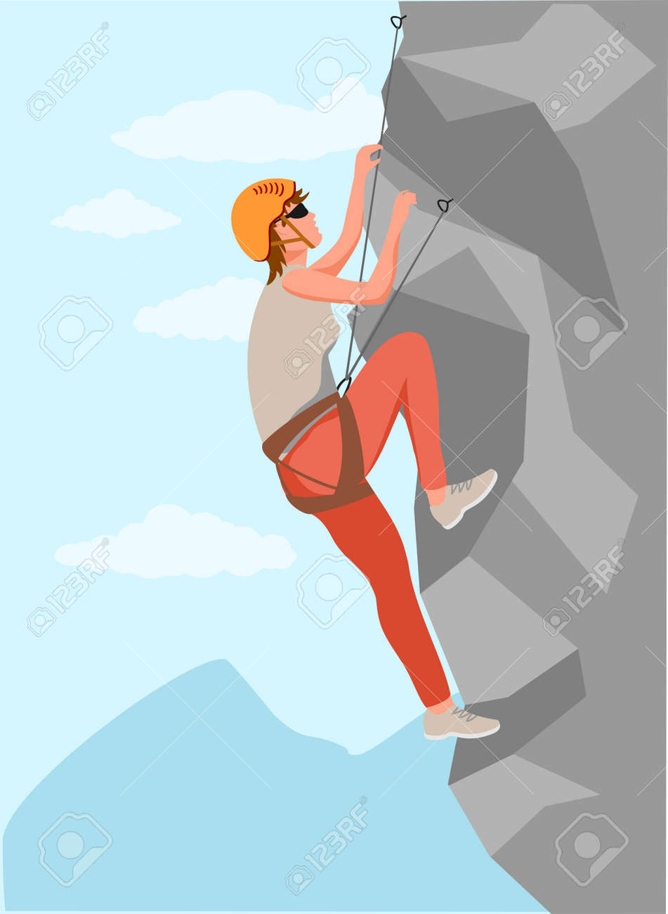 Climbers. Mountain rock climbers healthy active lifestyle activities. Young male climber in protective helmet climbing rock mountain set, extreme sport and leisure activity concept vector - 169743731 Climbers. Mountain rock climbers healthy active lifestyle activities. Young male climber in protective helmet climbing rock mountain set, extreme sport and leisure activity concept vector - 169743731