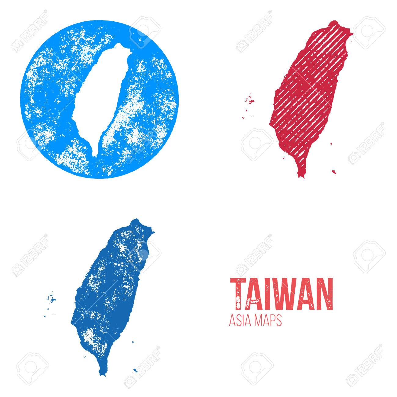 台湾台湾マップ別のユニークな活版グランジ レトロ マップ アジア 3 つのシルエット ベクトル テクスチャ インフォ グラフィックと地理学リソースのイラスト素材 ベクタ Image