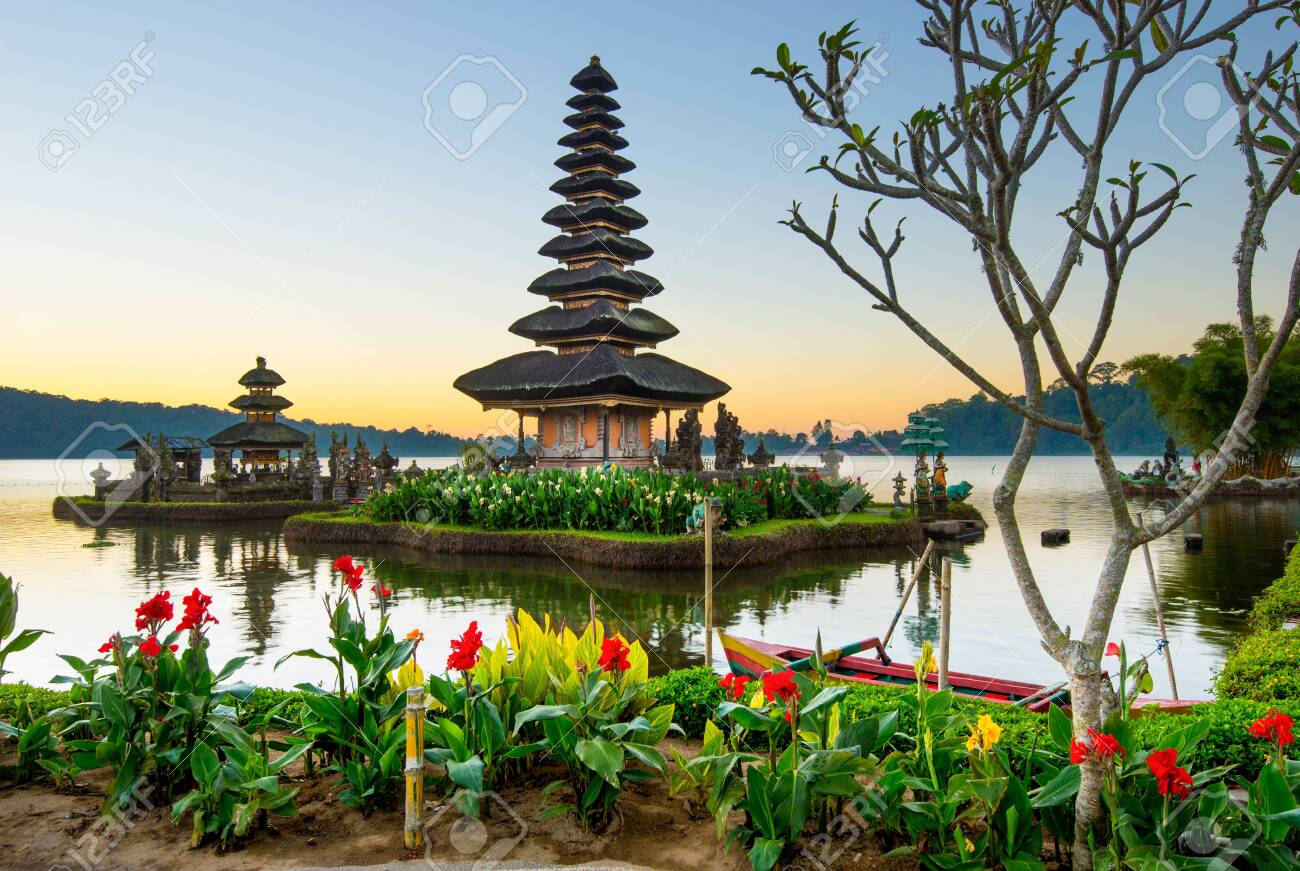 Pura Ulun Danu Bratan At Sunrise Temple On The Lake Bedugul