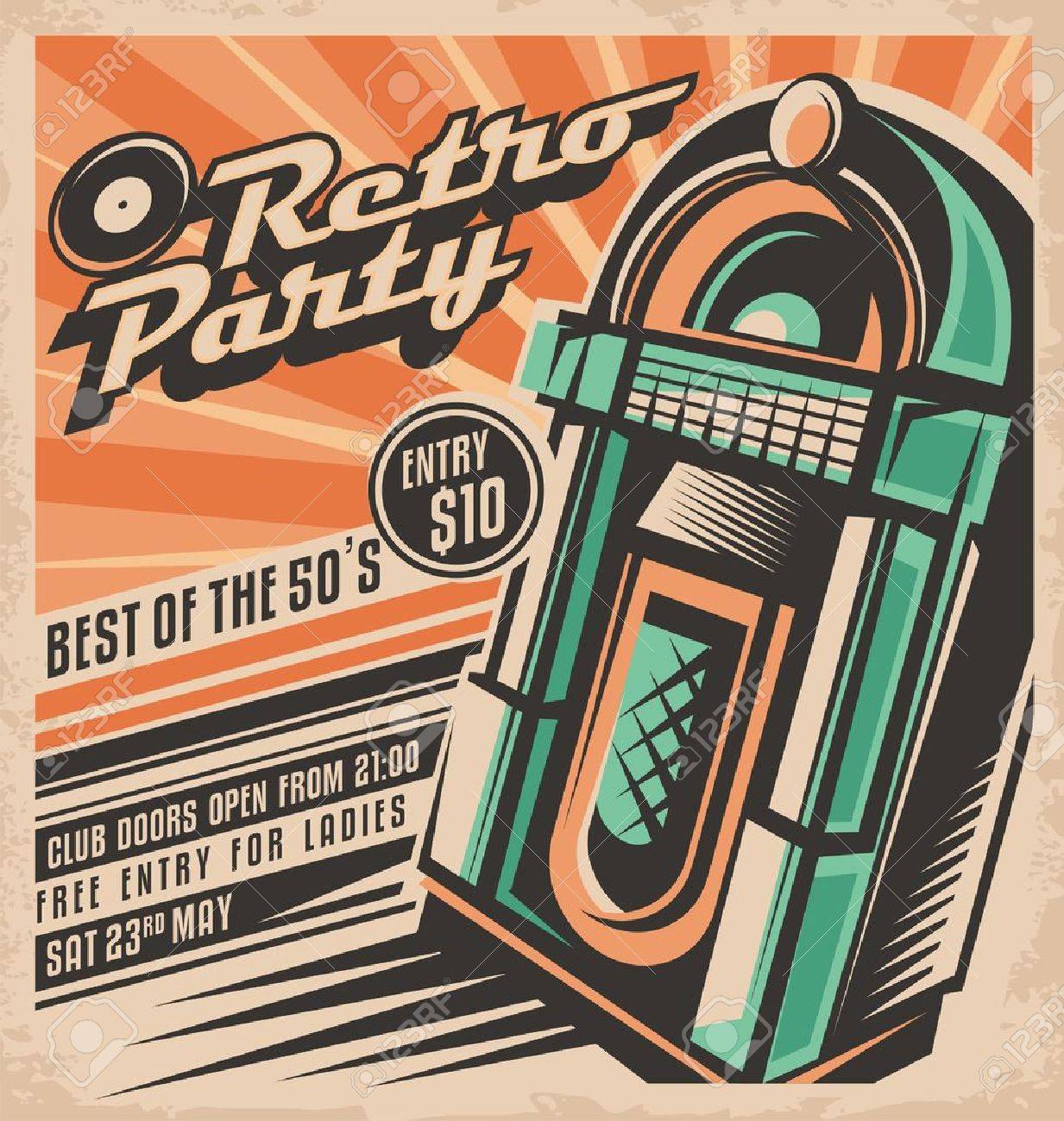 retro party invitation design royalty free cliparts vectors and retro party flyer
