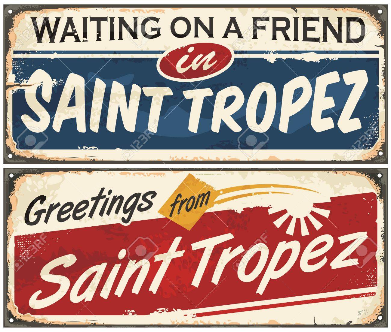 Saint Tropez Retro Signs Set On Old Vintage Metal Texture Royalty - 1300x1106 - jpeg Old Vintage Signs