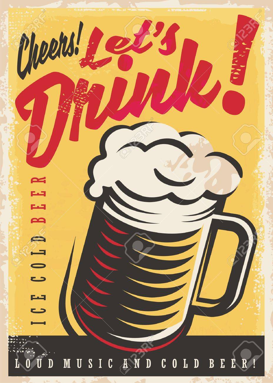 let s drink ice cold beer promotional poster design royalty free