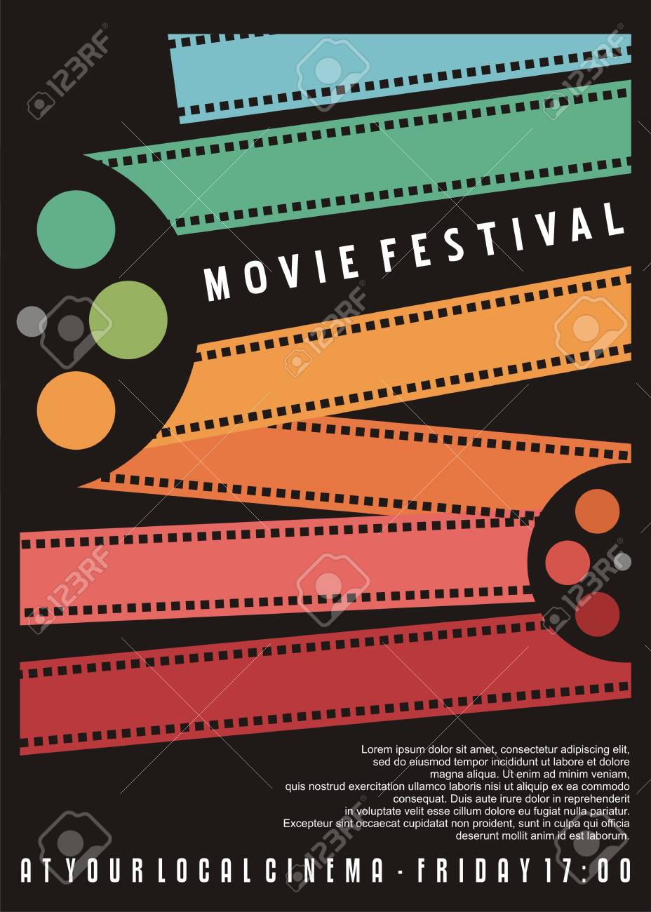 Movie Festival Poster Design. Cinema Flyer With Colorful Film With Regard To Film Festival Brochure Template