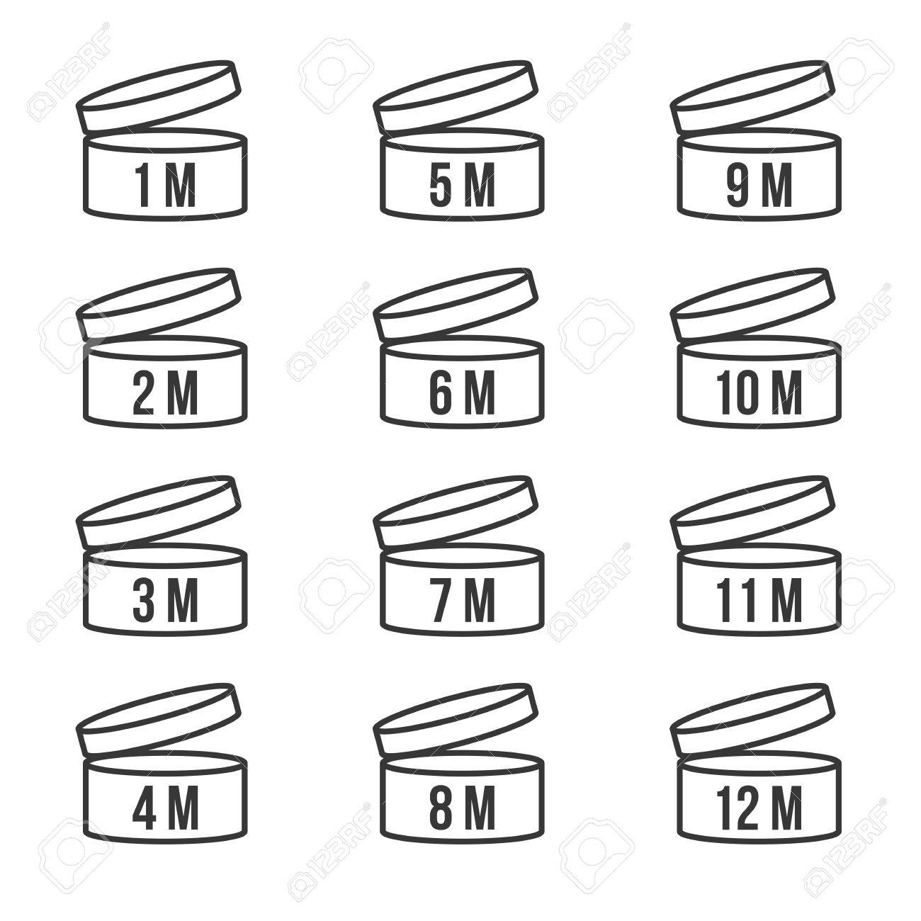 期限後開いた製品 1 12 ヶ月 化粧品 概略設計のラベルの賞味期限記号のアイコンのイラスト素材 ベクタ Image 7490