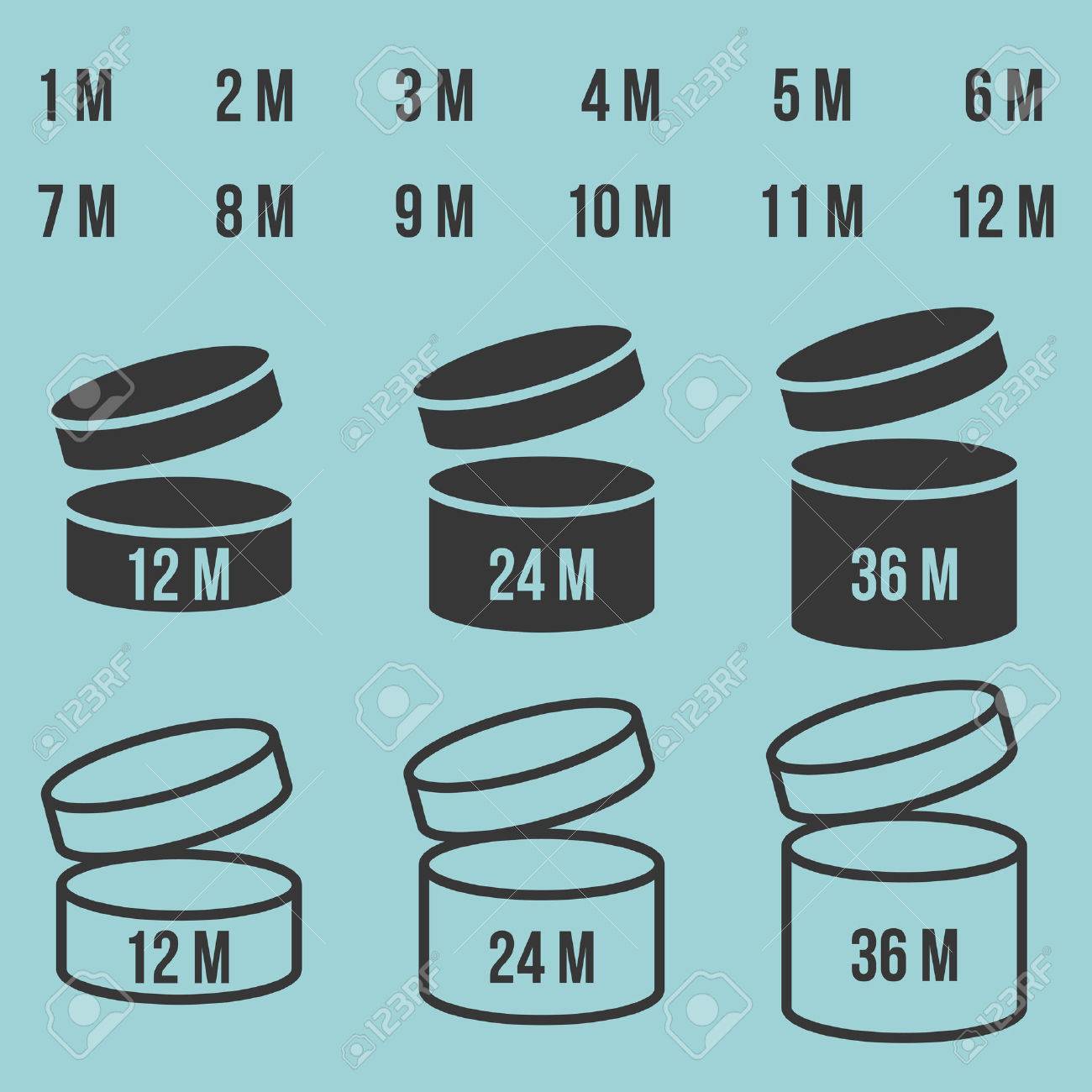 有効期限後開かれた製品 1 12 ヶ月 化粧品 輪郭 シルエット デザインのラベルの賞味期限記号のアイコンのイラスト素材 ベクタ Image