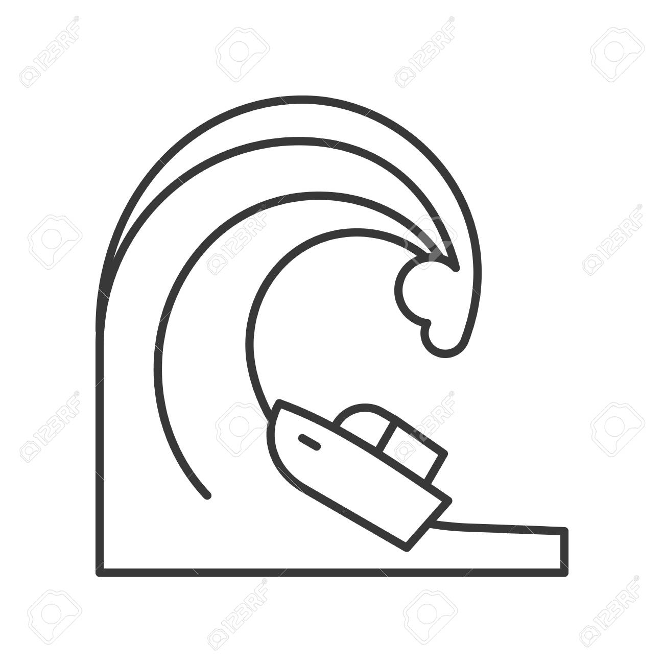 Tsunami Wave And Ship Disaster Vector Outline Icon Royalty Free