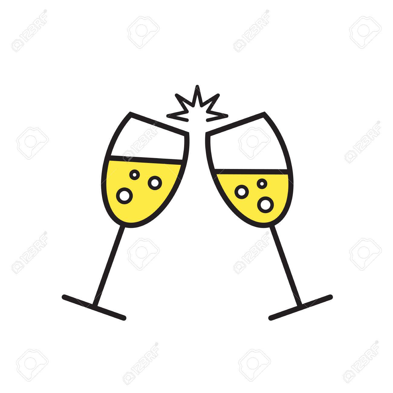 2 つのかわいいシャンパン グラス 概念図スパーク リング ワインのシャンパン グラス シャンパン グラスのアイコン のイラスト素材 ベクタ Image