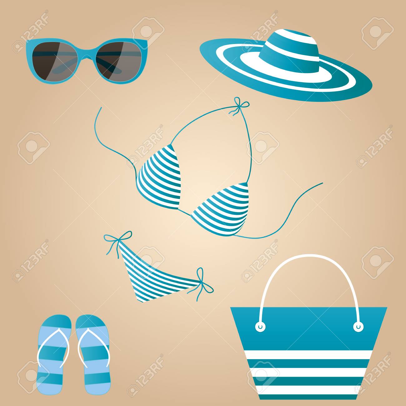 Accessoires De Plage Dans Un Style Marin Femme Ensemble été De Maillot De Bain Blanc Bleu Chapeau Baskets Sac Des Lunettes De Soleil