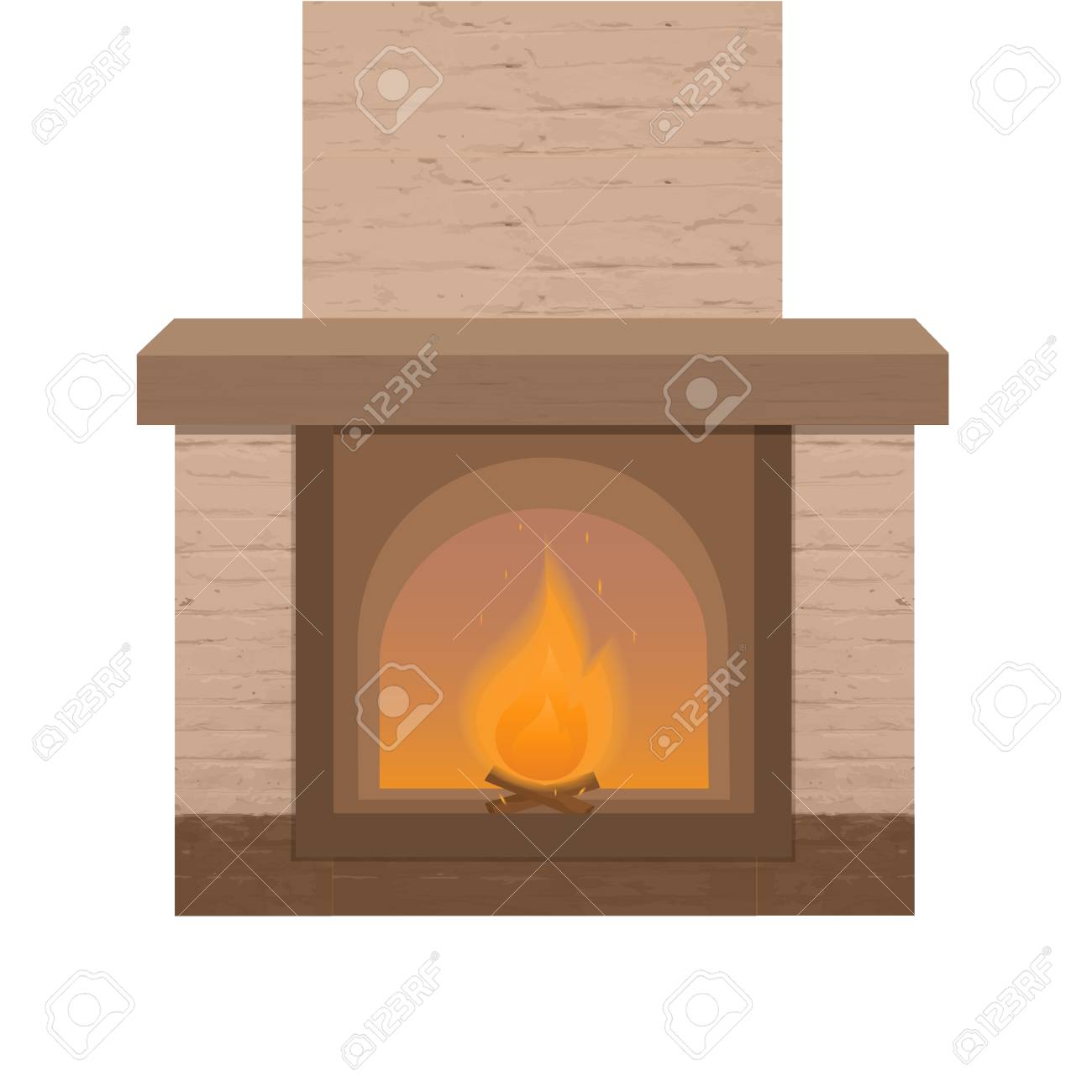 Brick Fireplace With A Burning Fire Royalty Free Cliparts Vectors