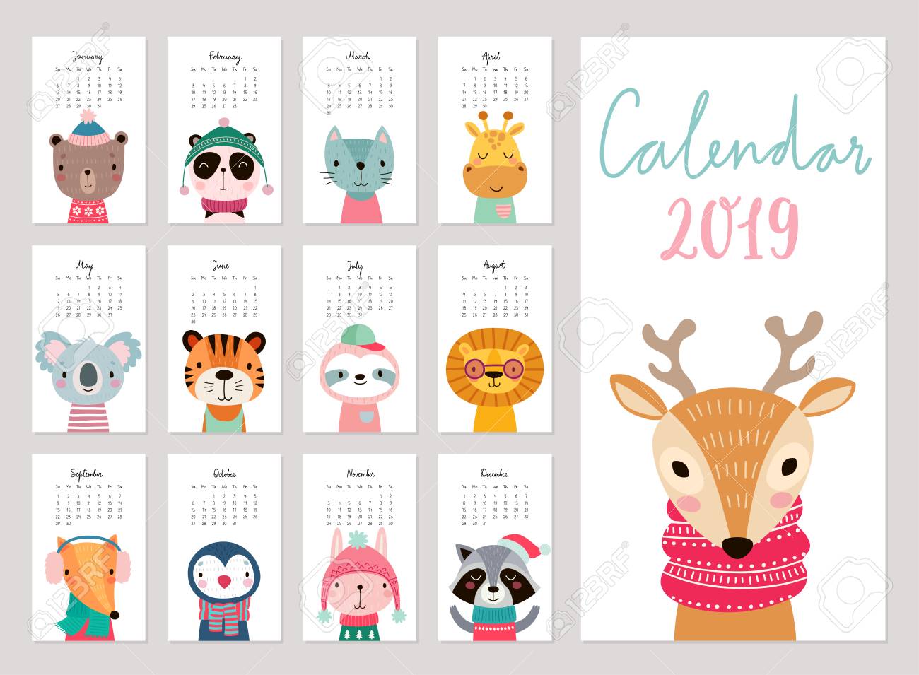 calendar 2019 cute monthly calendar with animals hand drawn free monthly calendar 2019