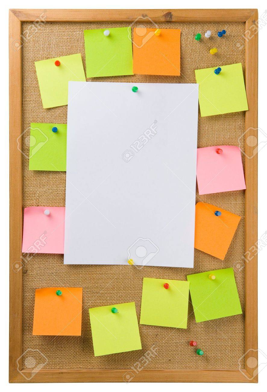 Sticky Notes And Sheet Of Paper Attached To A Noticeboard Stock Photo Picture And Royalty Free Image Image