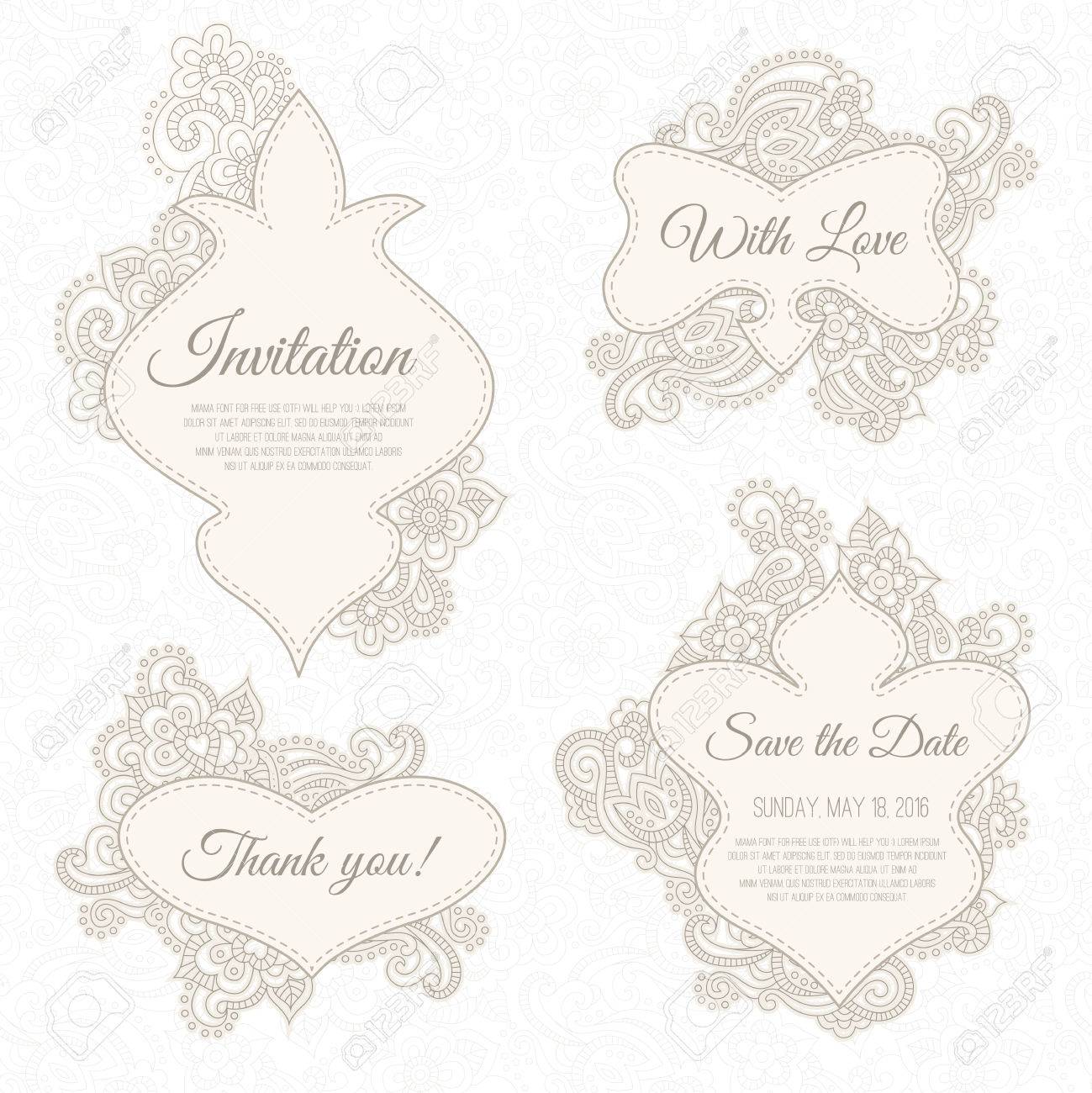 set of wedding invitation or anniversary card templates frames