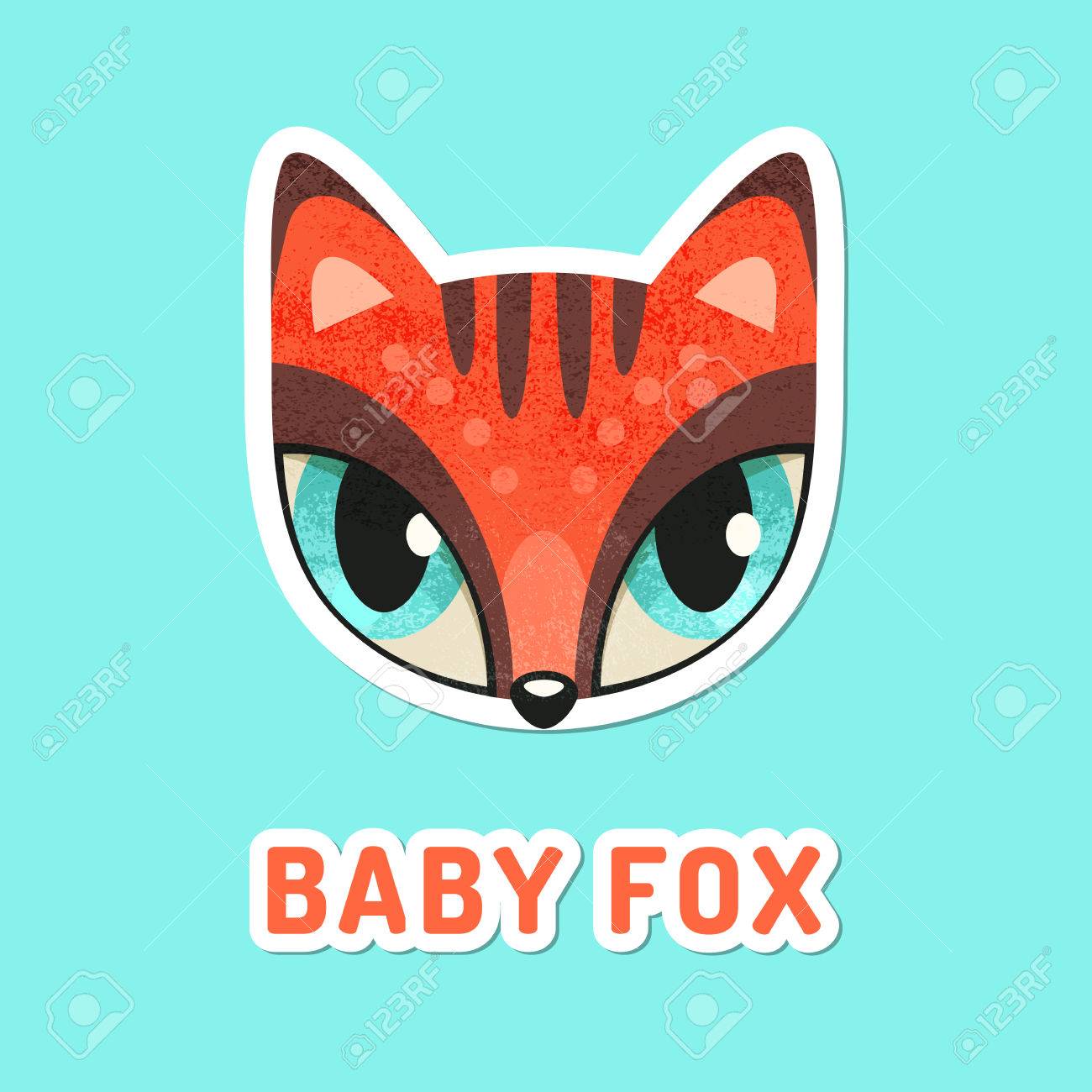 Download Flat Animal Muzzle With Grunge Texture Red Baby Fox Colorful Childish Illustration Of Snout With Extremely Big Eyes Stickers For Children Royalty Free Cliparts Vectors And Stock Illustration Image 64597227