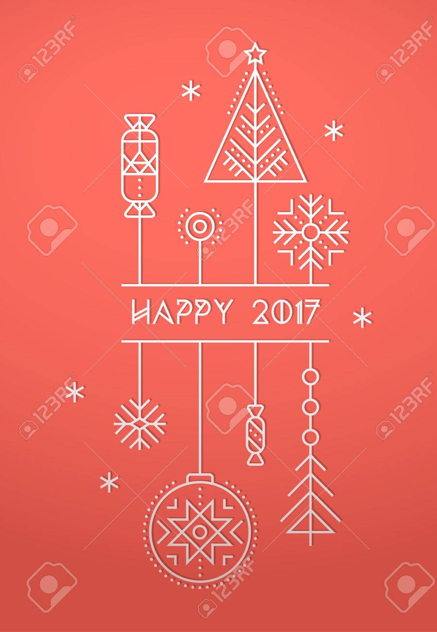 happy new year greeting card template with stylized christmas