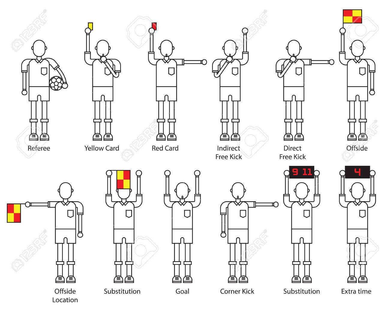 サッカー信号を審判員します モダンなアイコン セット 白い背景の上の Soocer アクション ベクトル イラスト のイラスト素材 ベクタ Image