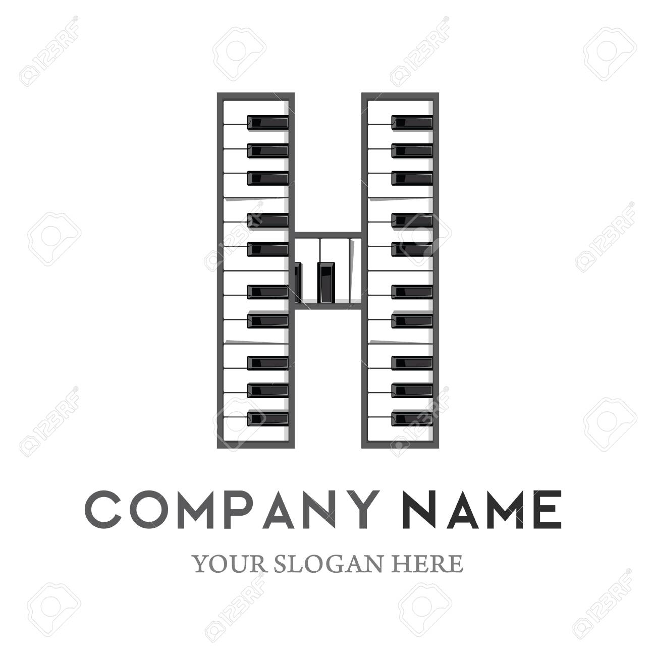 h letter logo design piano keyboard logo music icon design template