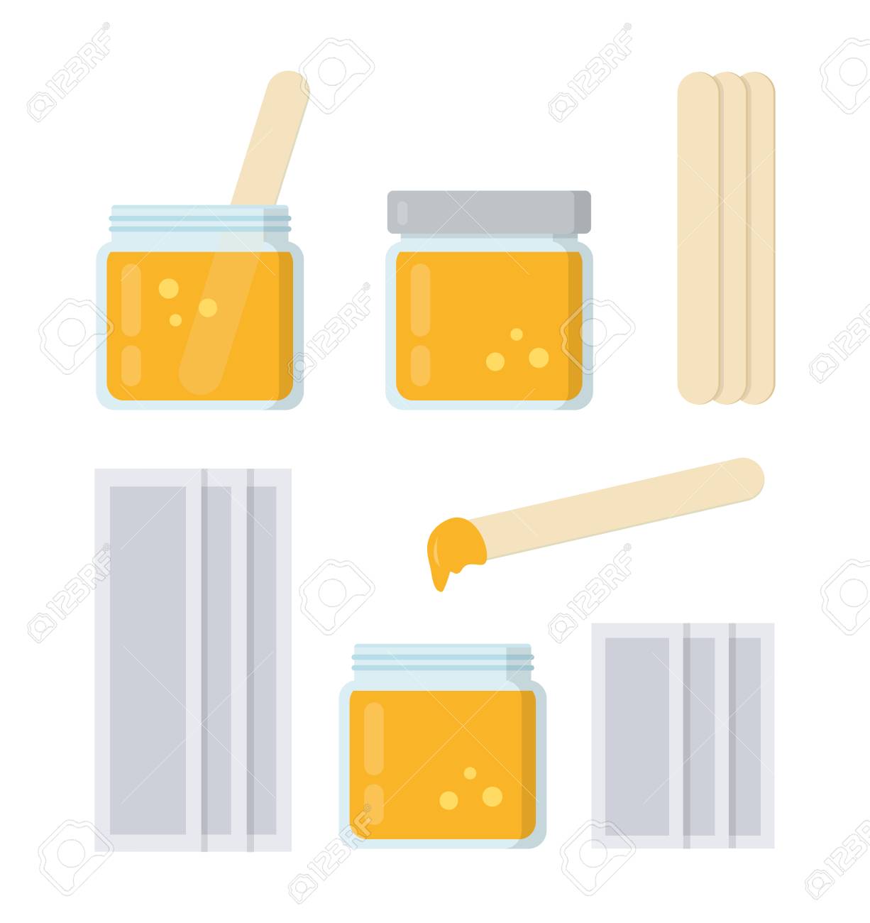 Set Tools For Waxing Hair Removal Glass Jars Of Wax Sticks