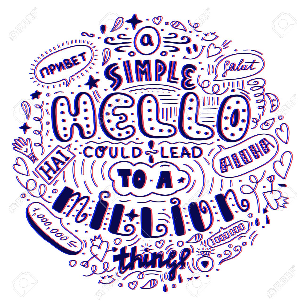 Lettering Simple Hello In Different Language Doodle Quote In