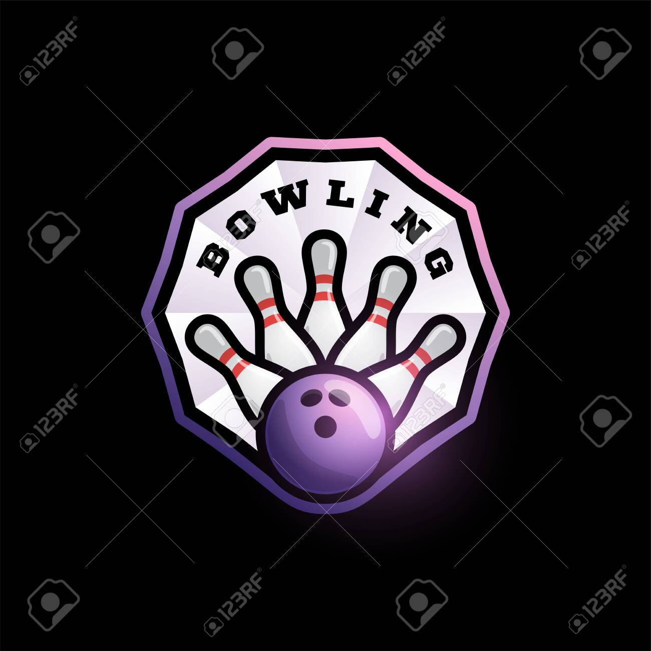 Bowling Strike Abstract Shape Vector Logo. Modern Professional Typography  Sport Retro Style Vector Emblem And Template Logotype Design. Bowling  Purple Logotype. Royalty Free SVG, Cliparts, Vectors, and Stock  Illustration. Image 142020882., image size:1300x1300