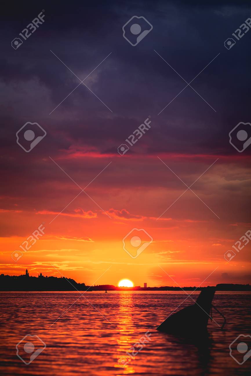 Sunset on Danube river in Belgrade, Serbia - 125699056 Sunset on Danube river in Belgrade, Serbia - 125699056