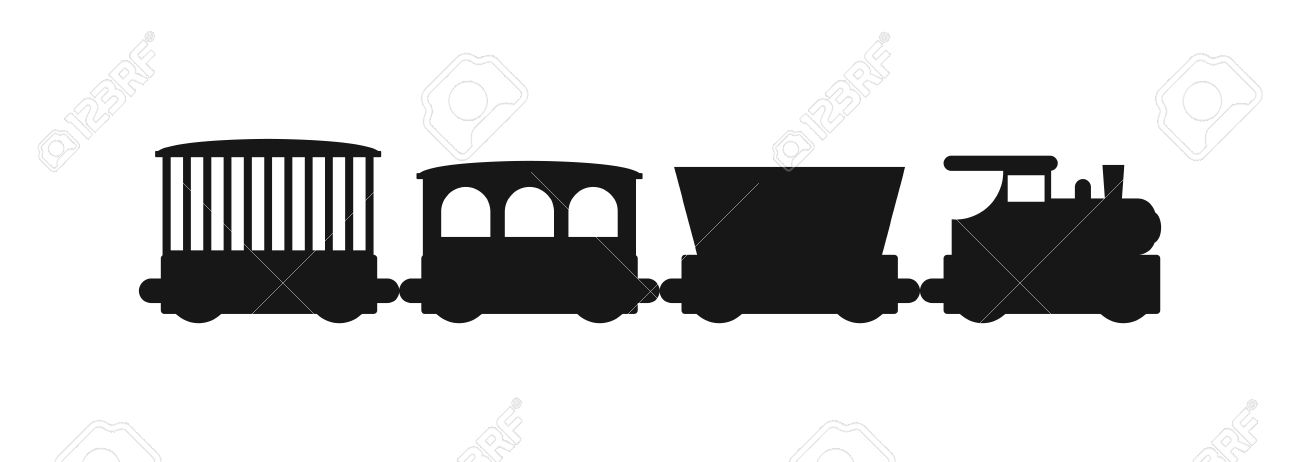 列車の黒いベクター シルエット 列車別貨車と機関車をシルエットします 黒シルエット機関車輸送の列車し シルエット運送貨物記号柵交通の列車します の イラスト素材 ベクタ Image