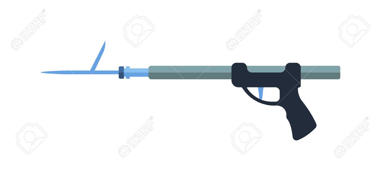釣り Speargun 魚銃のアイコンでフラットなデザイン ベクトル イラスト魚は銃の武器です 水中銃アイコン デザインと Speargun 水中機器ヤスでの漁を釣り プロの鋭い Speargun のイラスト素材 ベクタ Image
