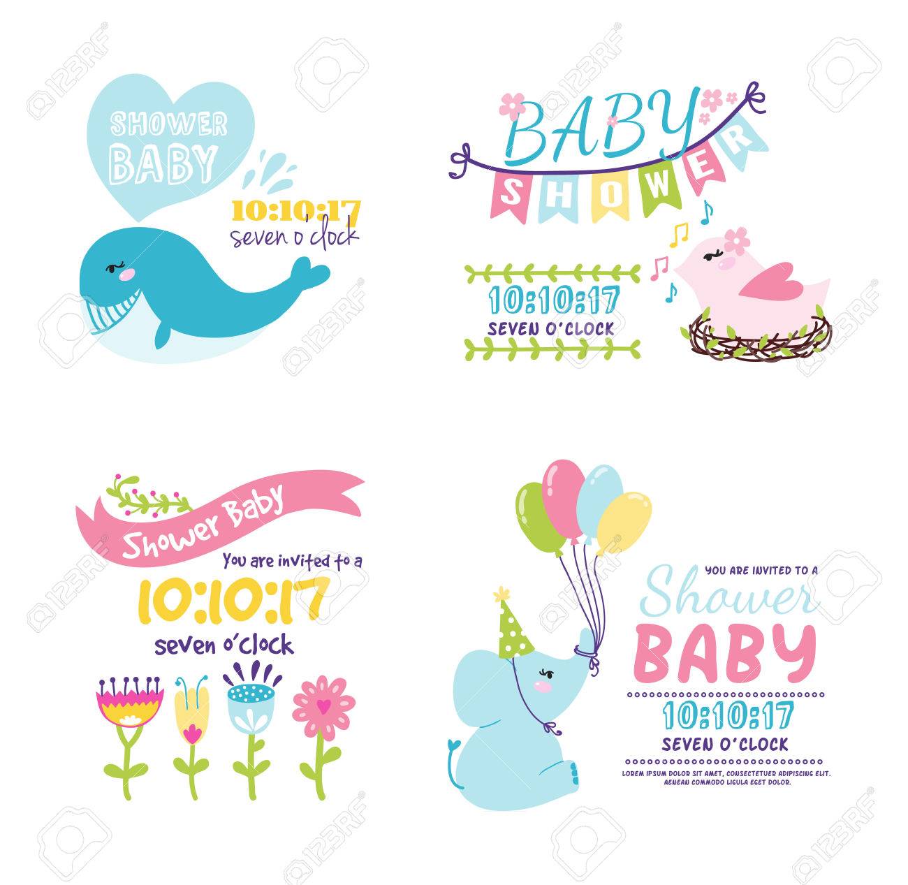 baby shower invitation card vector graphic party template vintage