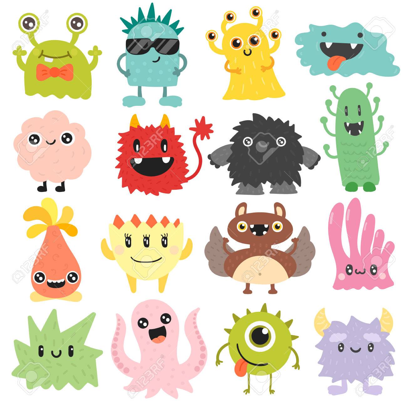 cute monster color character funny design element humour emoticon