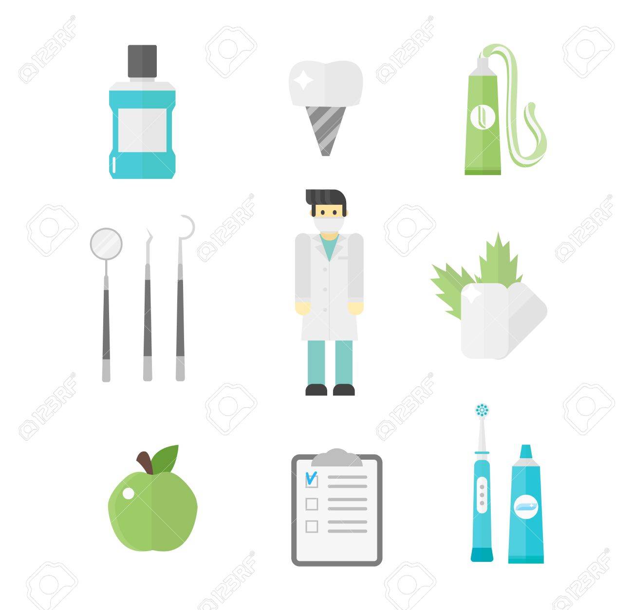 dental icons vector set mouthwash collection medical forceps