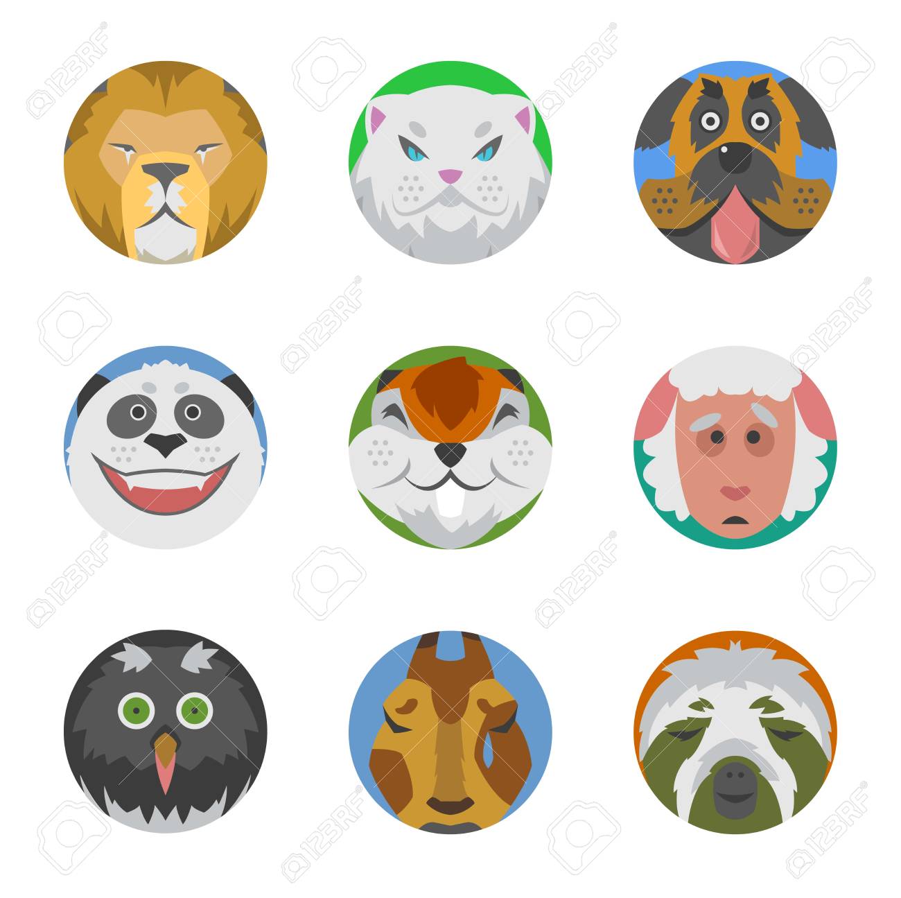 かわいい動物の感情アイコン分離楽しい顔を設定します 幸せな文字面白い絵文字セット コミックの愛らしいペット 動物の感情アイコン フラット セット式笑顔コレクション 野生のアバター絵文字コミック アイコン のイラスト素材 ベクタ Image
