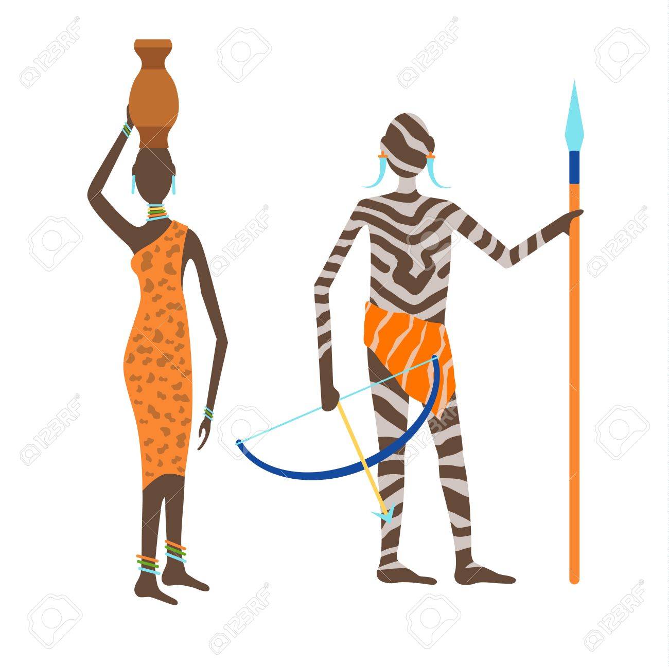 マサイ族カップル アフリカ人民族衣装幸せな人たちはベクトル イラストです アフリカの人々 の家族 アメリカの大人のアフリカの人々 アフリカ人 民族の男性 女性のイラスト素材 ベクタ Image