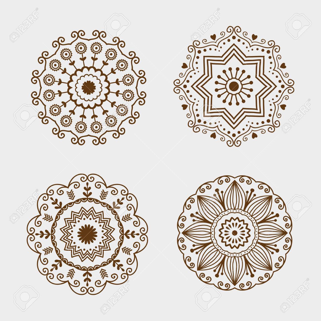 Henna Tattoo Brown Mehndi Flower Template Doodle Ornamental Lace Royalty Free Cliparts Vectors And Stock Illustration Image