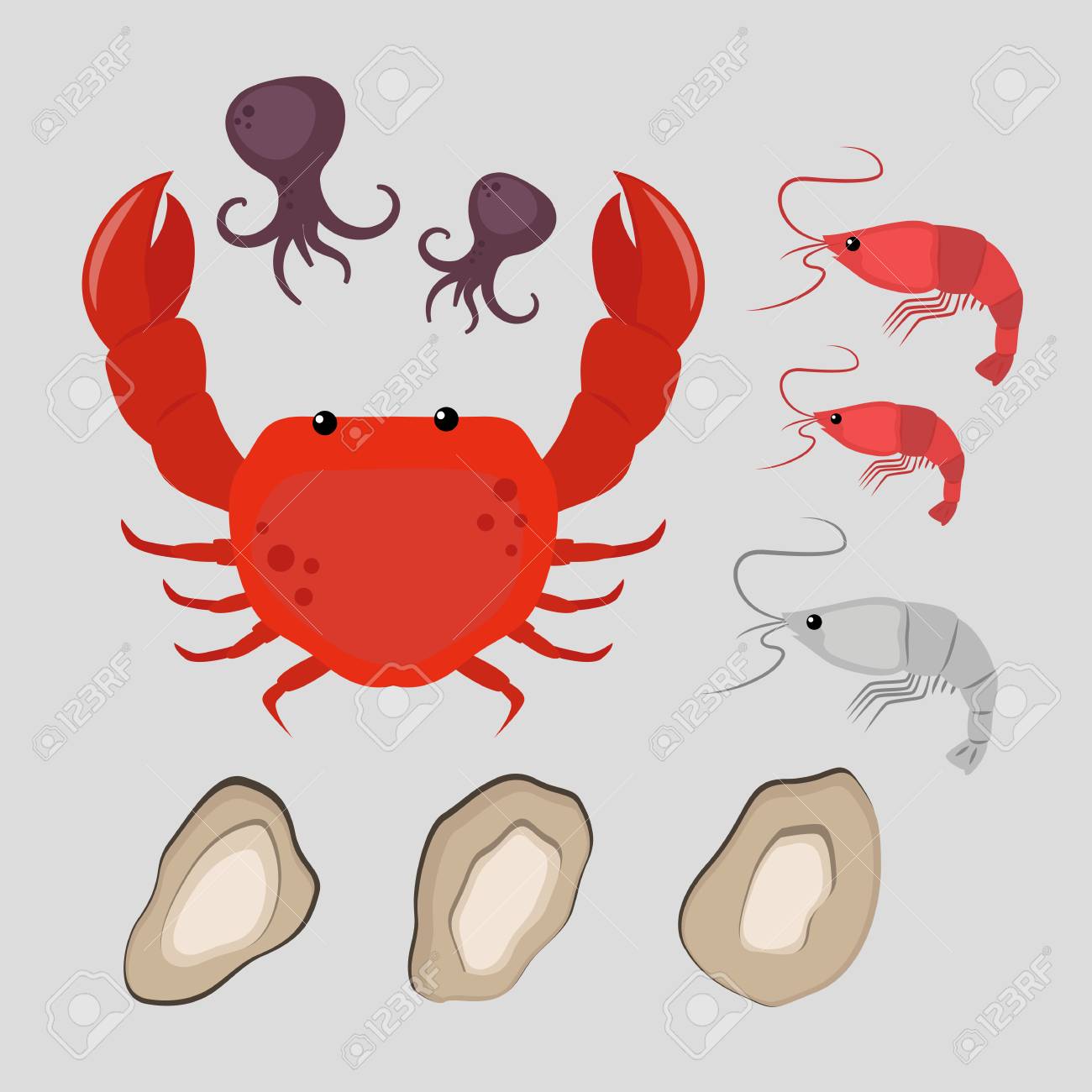 シーフード フラットおいしいおいしい料理は レイアウトの広告や新鮮なエビ貝 Web デザイン グルメ レストラン食事ベクトル図に使用できます の イラスト素材 ベクタ Image