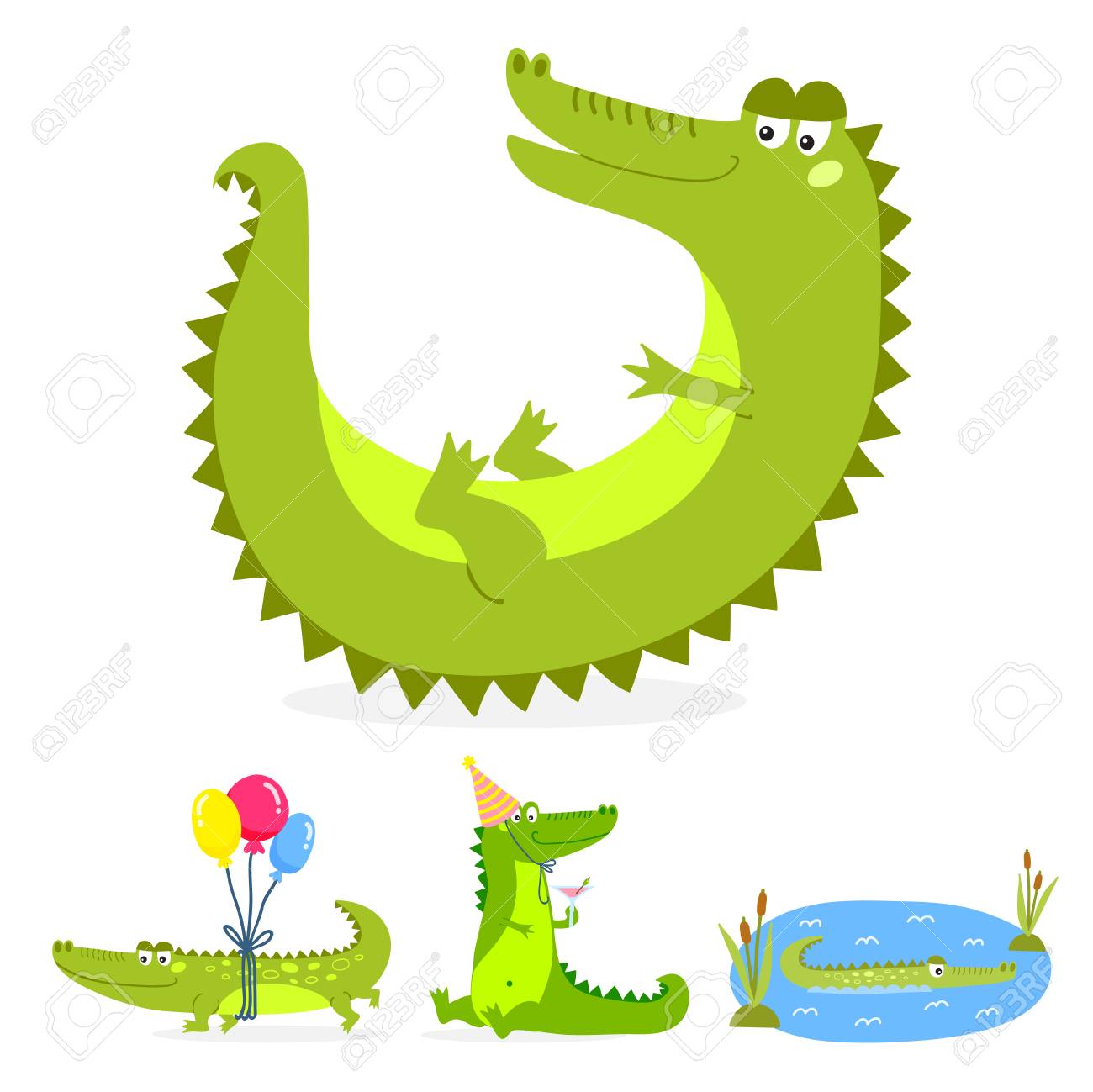 漫画緑ワニおかしい捕食者オーストラリアの野生動物川爬虫類ワニ フラット ベクトル イラスト のイラスト素材 ベクタ Image