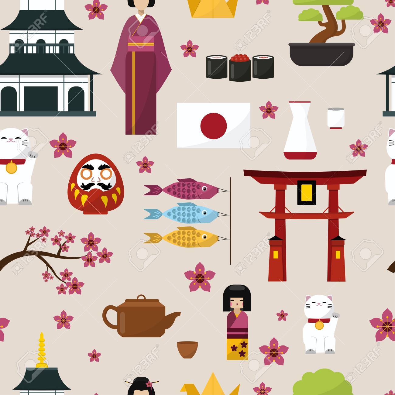 Japan famous culture architecture buildings and japanese traditional food vector icons of travel vacation. - 81127153 Japan famous culture architecture buildings and japanese traditional food vector icons of travel vacation. - 81127153