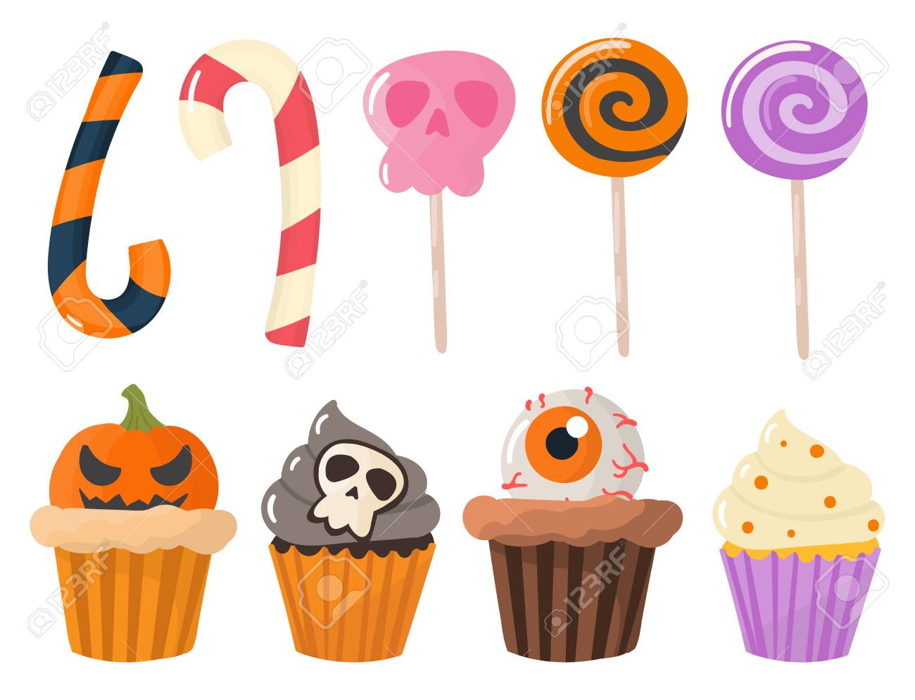 ハロウィーン パーティー カラフルなお菓子カップケーキ ベクトル イラスト のイラスト素材 ベクタ Image