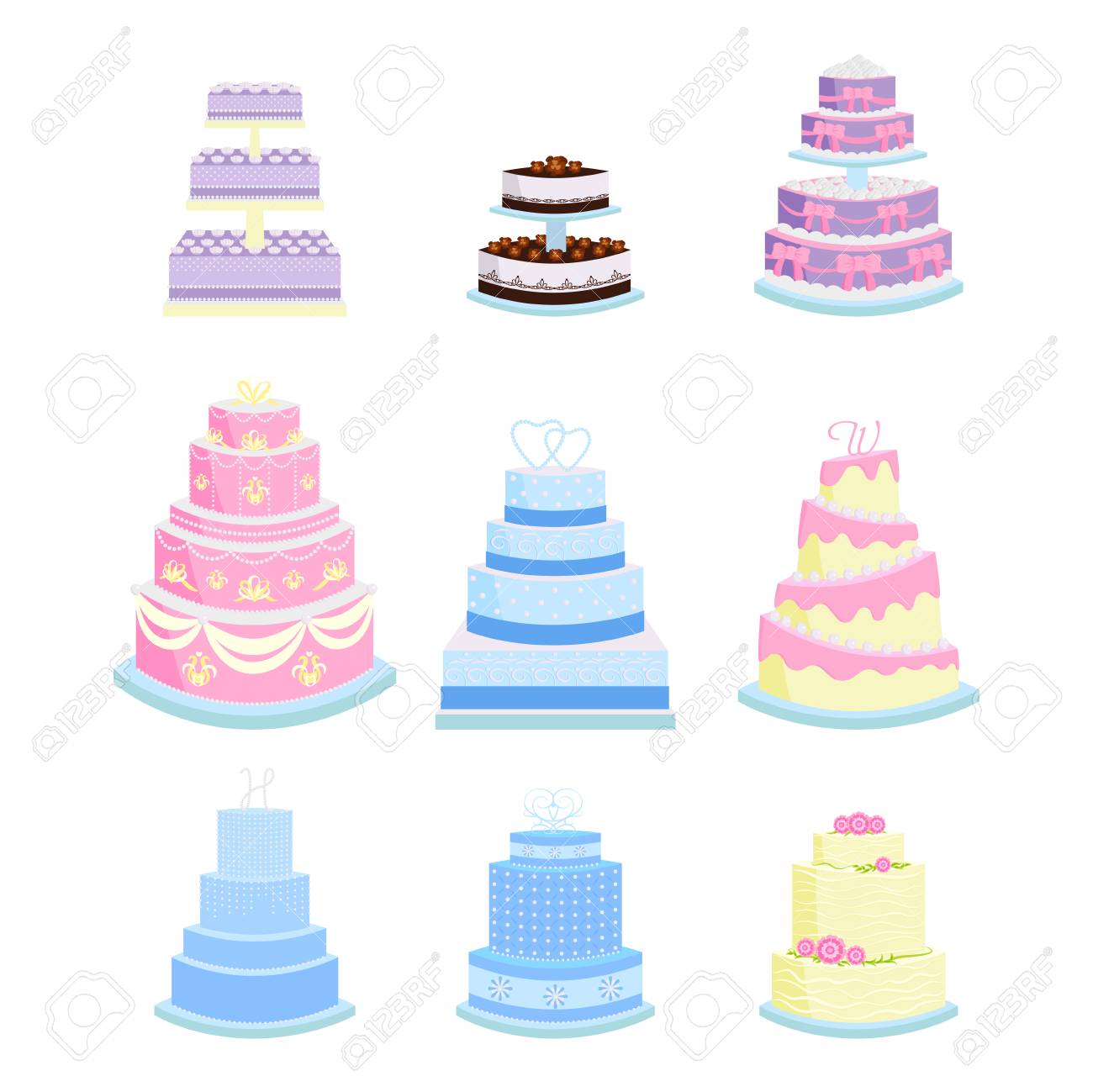 Ensemble De Gateaux De Mariage Vector Illustration Clip Art Libres De Droits Vecteurs Et Illustration Image