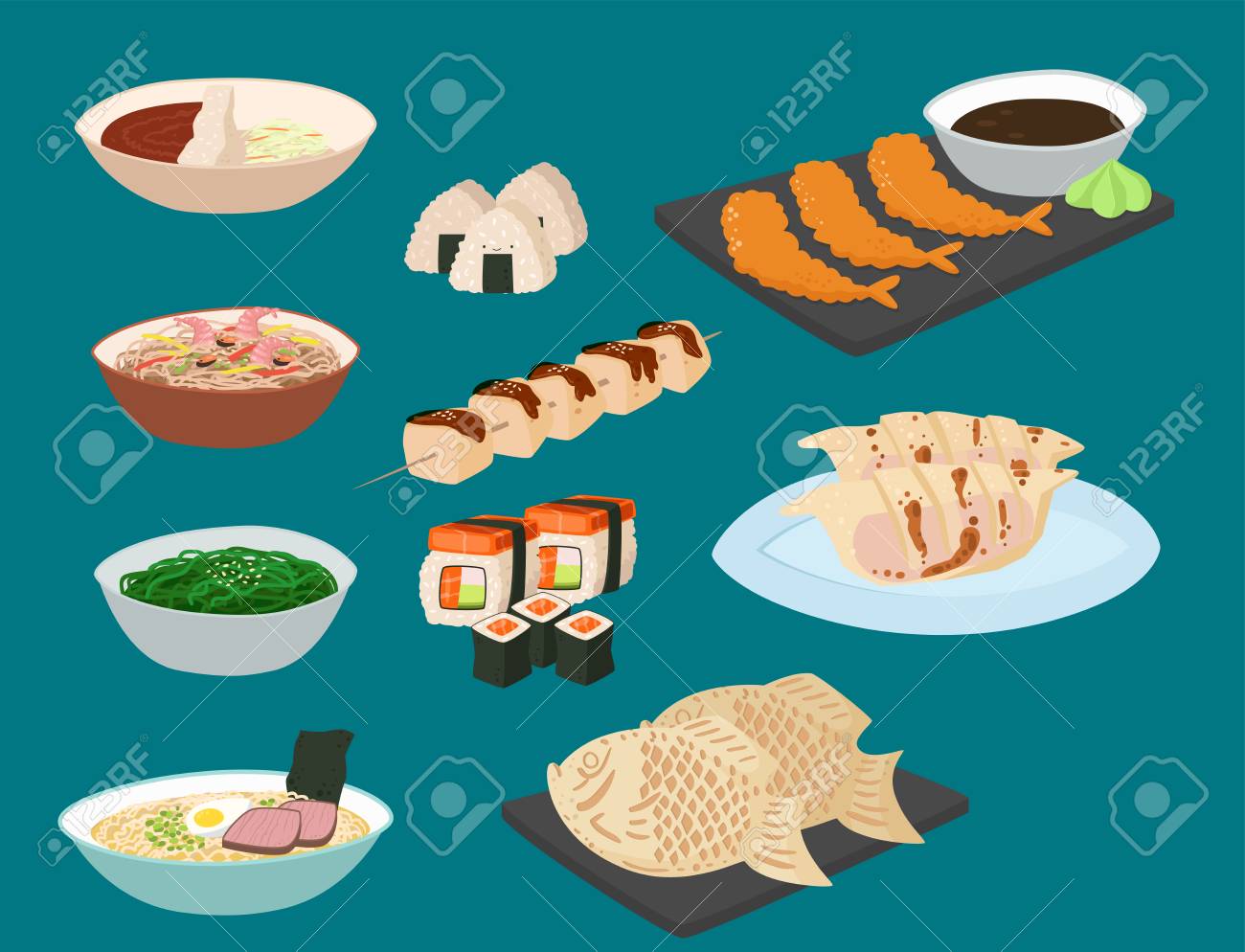 日本ベクターフード 伝統料理文化 寿司ロールとシーフードランチ 日本料理イラスト のイラスト素材 ベクタ Image