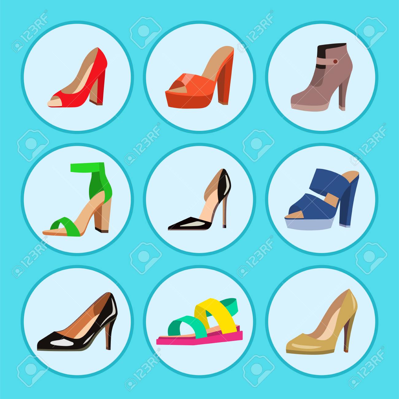 Zapatos de mujer vector colección de diseño de moda plana de cuero color mocasines zapatos sandalias ilustración Zapatos de mujer vector colección de diseño de moda plana de cuero color mocasines zapatos sandalias ilustración