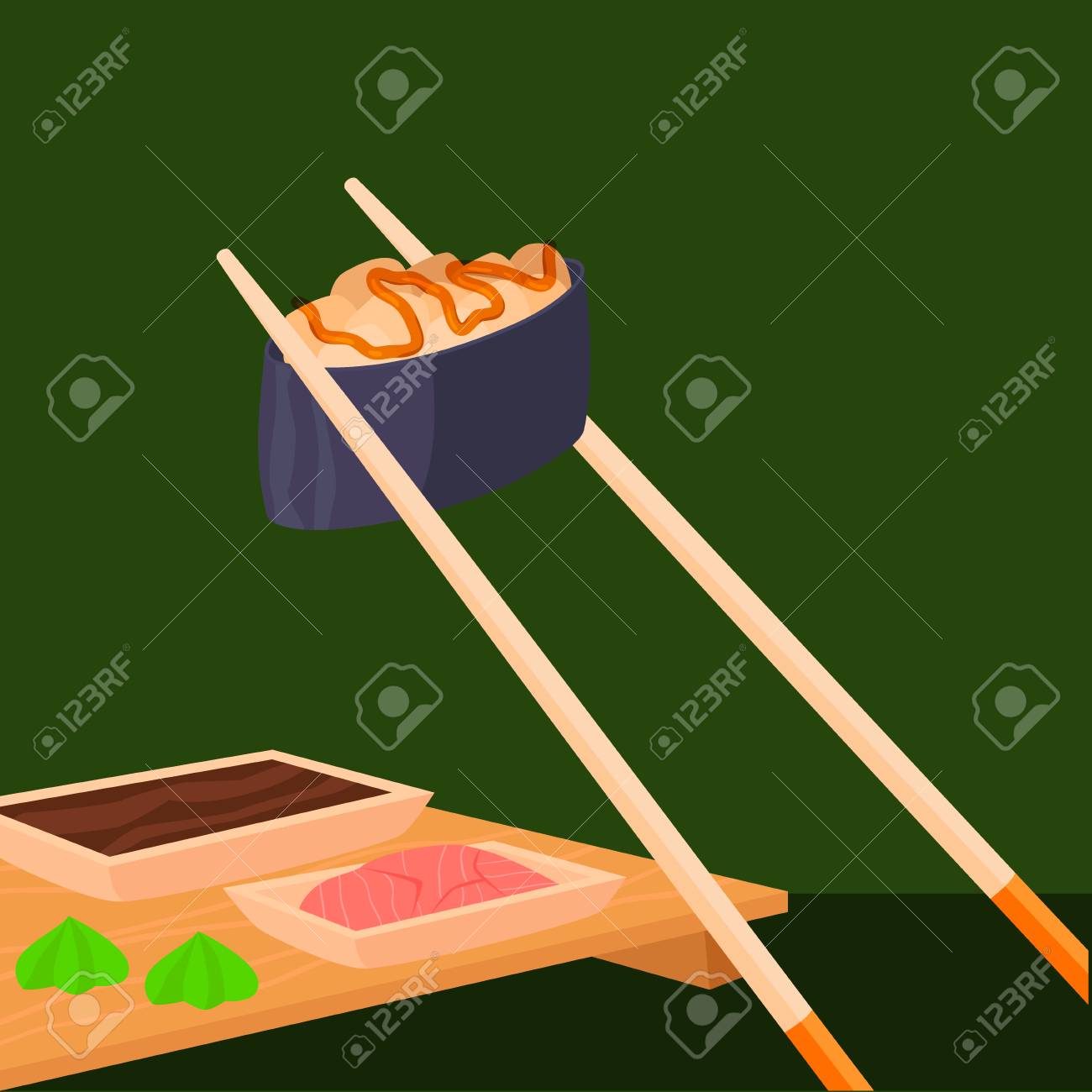 寿司ロールベクターフードと日本のグルメシーフード伝統的な海藻新鮮な生のスナックイラストのイラスト素材 ベクタ Image