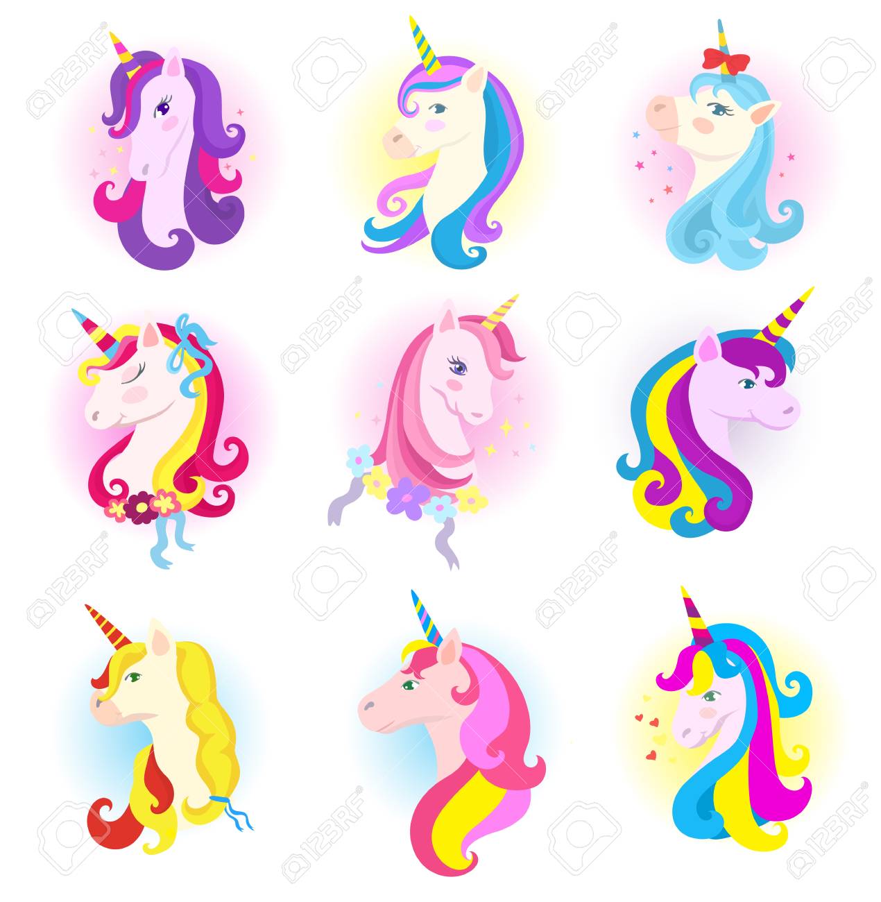 Unicorn vector cartoon horse character with magic horn and rainbow mane in children dreams illustration horsey set of fantasy colorful animal for kids isolated on white background - 100031161 Unicorn vector cartoon horse character with magic horn and rainbow mane in children dreams illustration horsey set of fantasy colorful animal for kids isolated on white background - 100031161