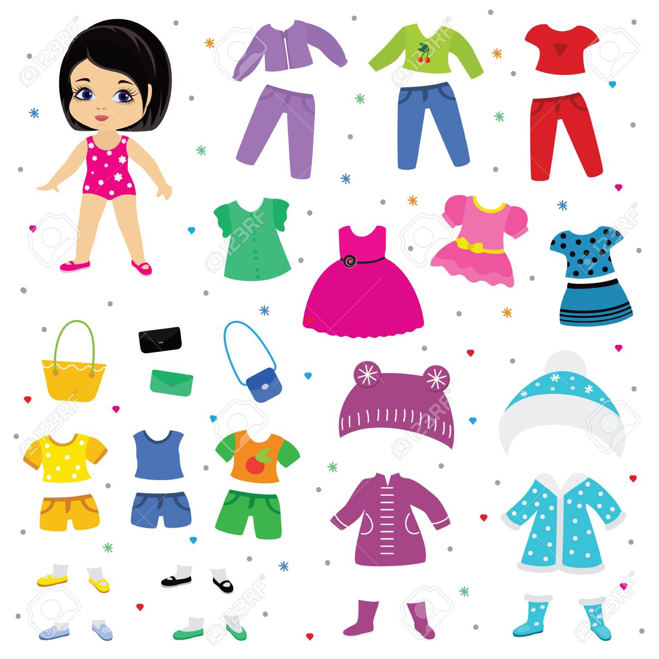 Paper doll vector dress up or clothing beautiful girl with fashion pants dresses or shoes illustration girlie set of female clothes for cutting hat or coat isolated on white background - 102864304 Paper doll vector dress up or clothing beautiful girl with fashion pants dresses or shoes illustration girlie set of female clothes for cutting hat or coat isolated on white background - 102864304