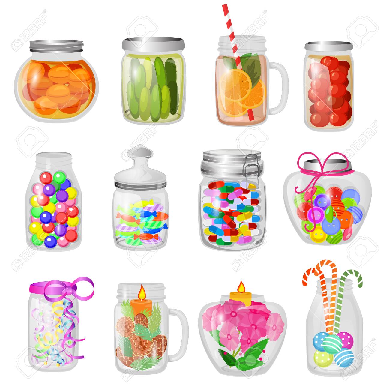 Glass jar vector jam or sweet jelly in mason glassware with lid or cover for canning and preserving illustration glassful set of cuppingglass with conservation isolated on white background. - 114784832 Glass jar vector jam or sweet jelly in mason glassware with lid or cover for canning and preserving illustration glassful set of cuppingglass with conservation isolated on white background. - 114784832