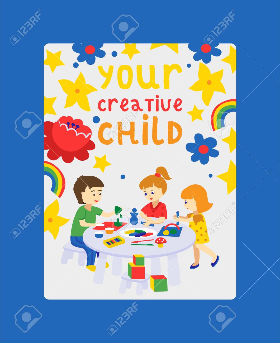 Creative Kids Banner Vector Illustration Girls And Boys Drawing