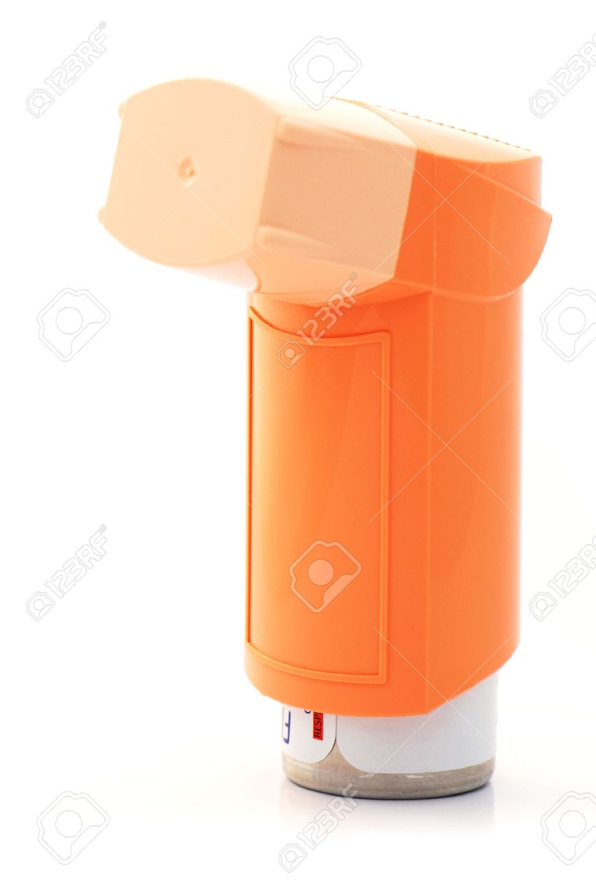 orange asthma inhaler on