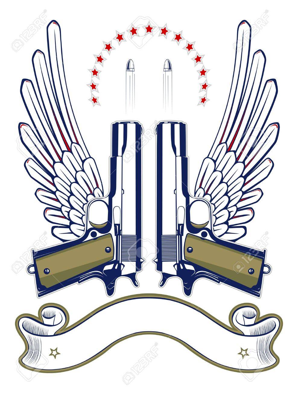 gun and bullet emblem with wings and ribbon - 10039219 gun and bullet emblem with wings and ribbon - 10039219