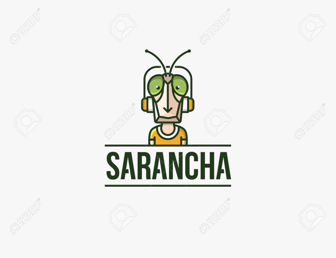 昆虫のマスコット ヘッドフォンの文字 バッタ男 のイラスト素材 ベクタ Image