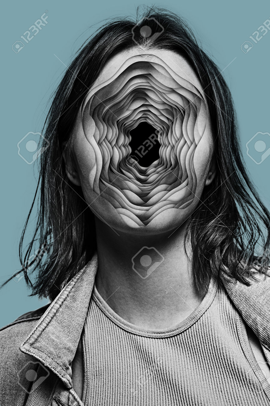 現代アートのコラージュ。クリエイティブなデザイン。催眠錯覚の