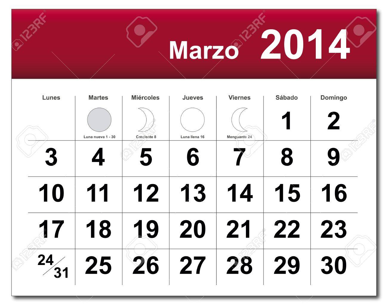 スペイン語版 14 年 3 月のカレンダーです のイラスト素材 ベクタ Image
