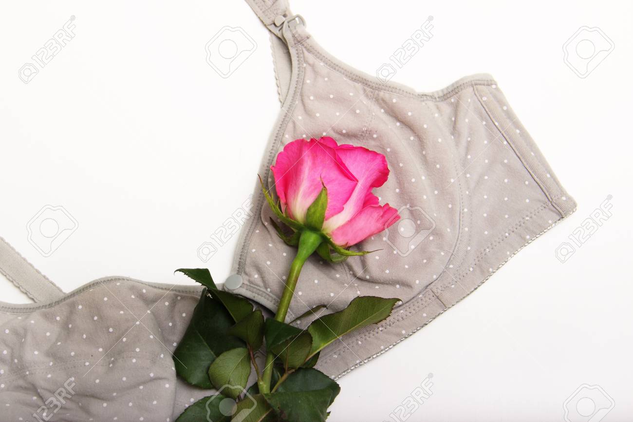 母親の授乳用ブラ 花の言語でピンク色のローズバッドとママのブラを意味する誇りと感謝の気持ち 大好きです の写真素材 画像素材 Image